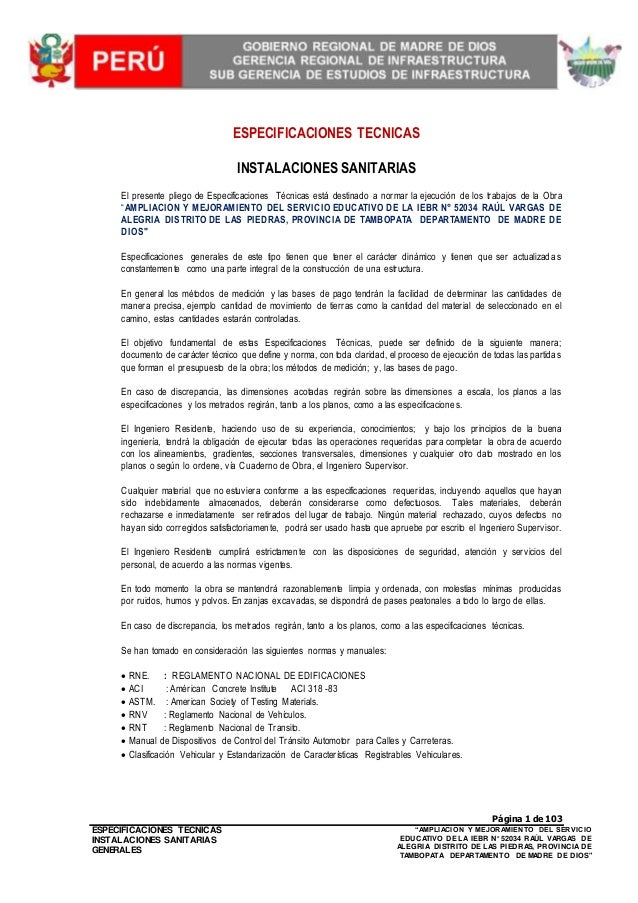 ESPECIFICACIONES TECNICAS TUBERIAS especificaciones tecnicas tuberias: