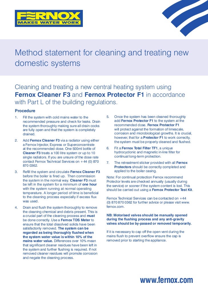 Method Statement Cleaning and Treating New Domestic Systems