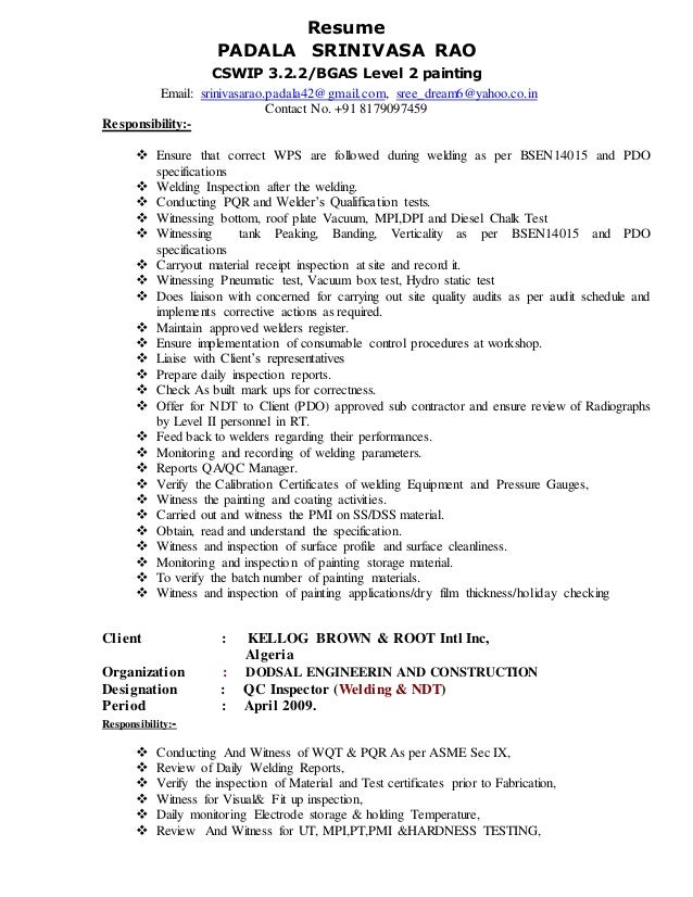 Rajesh Resume For Qa Qc Piping And Welding Inspector Pipe
