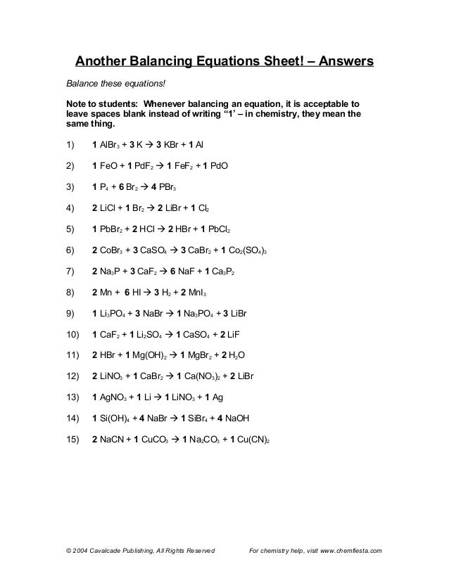 chemical equations gizmo answer key