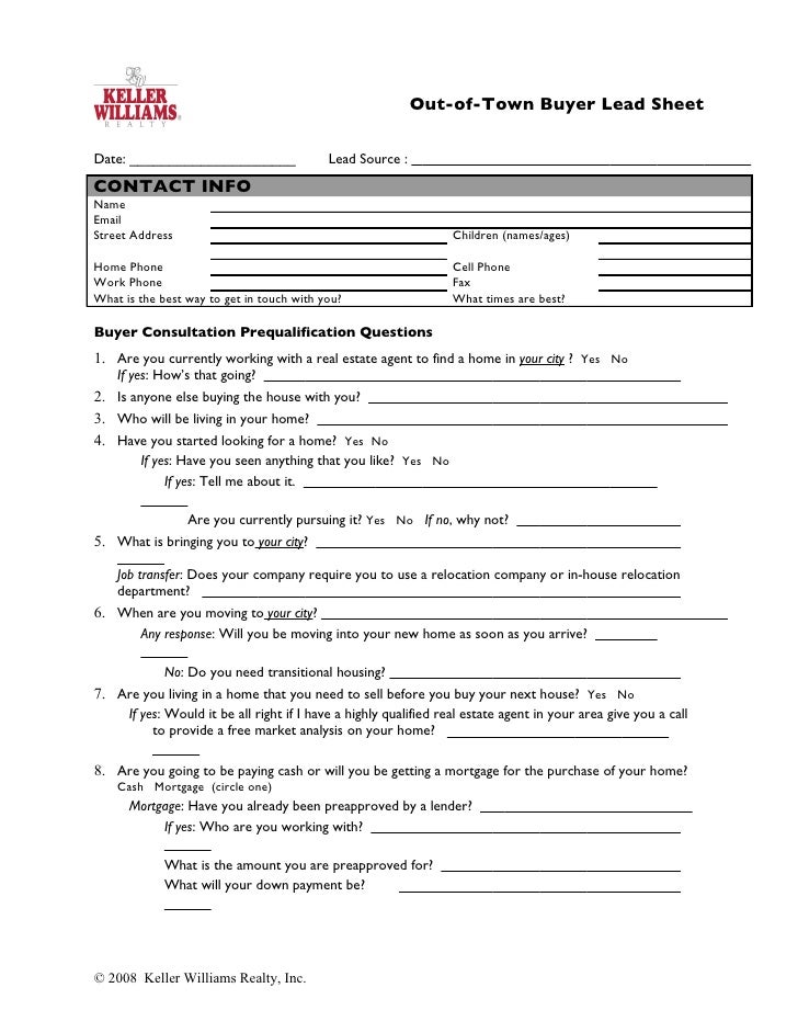 Out Of Town Buyer Lead Sheet (Scripts)