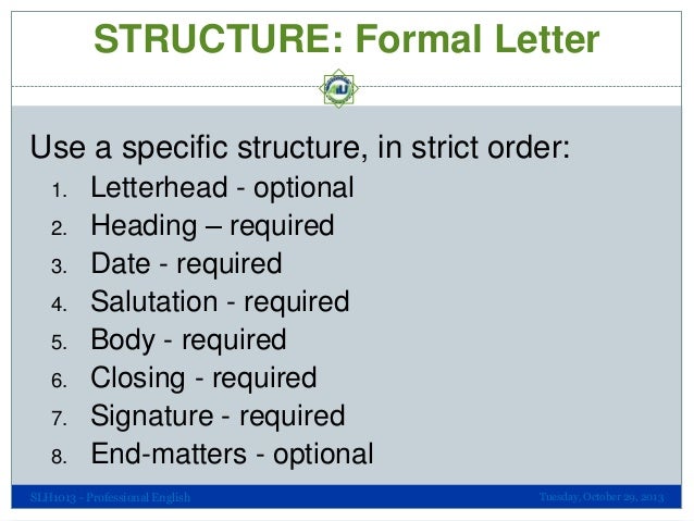professional communication the structure of formal letters professional communication the structure of formal letters