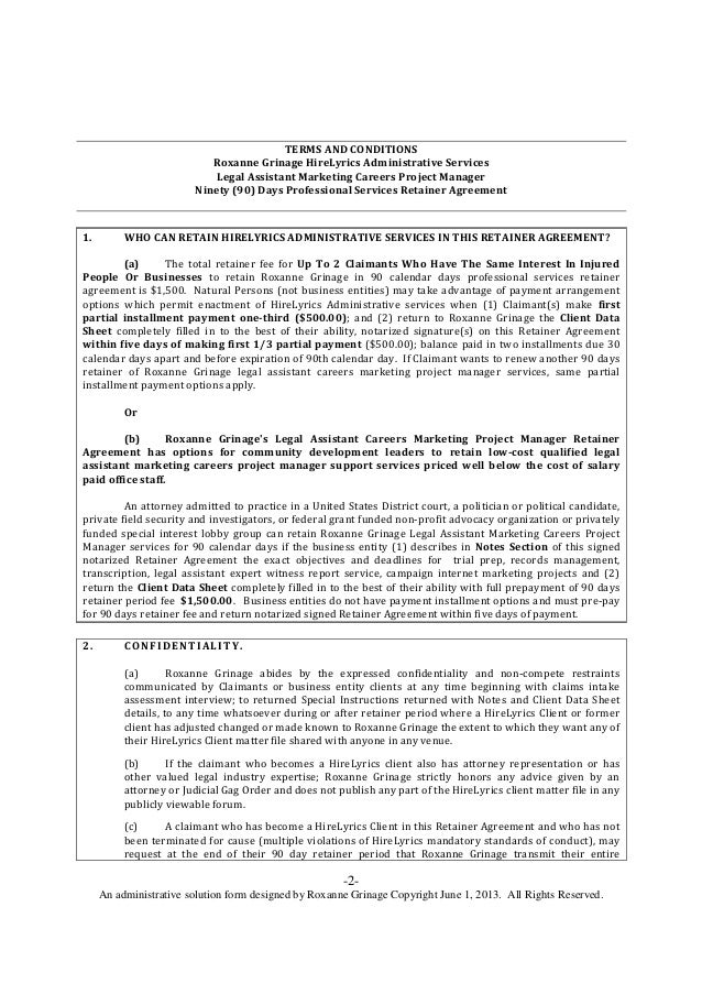 90 days retainer agreement legal assistant marketing careers employee retainer agreement