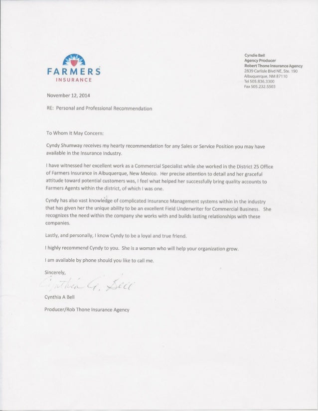 insurance letter of experience
