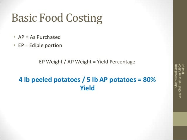 07 basic food costing food yield percentage chart