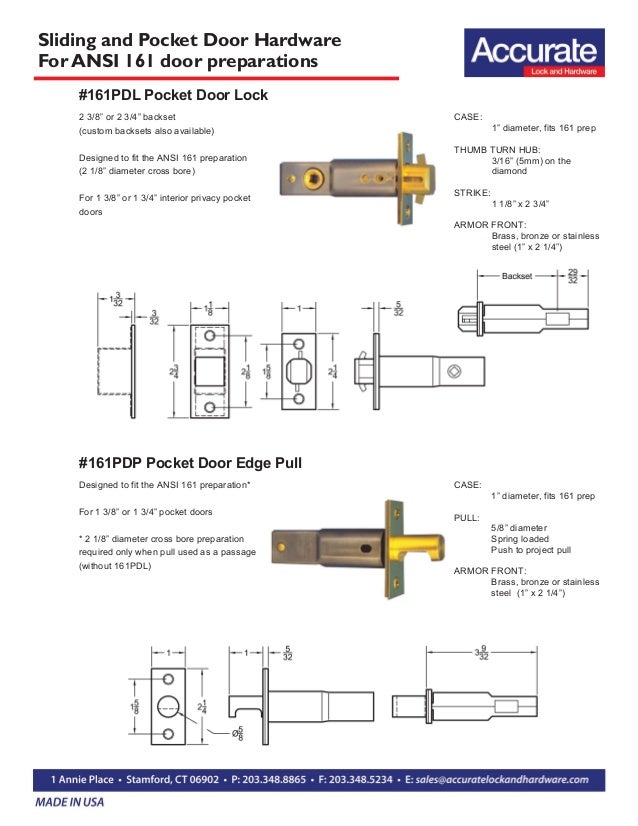 Pocket door sets for prebored doors (ANSI 161 door preparations)