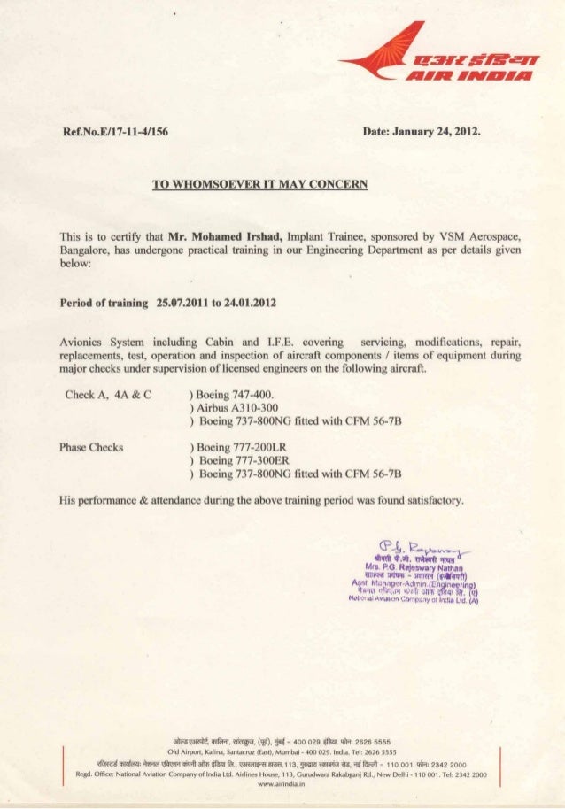 certification letter for travel air india experience certificate certification letter for travel air india experience certificate