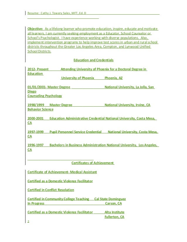 mft resume samples