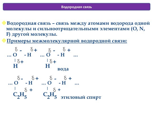 Схемы образования водородной связи в молекулах6 Схемы образования водородной связи в молекулах6