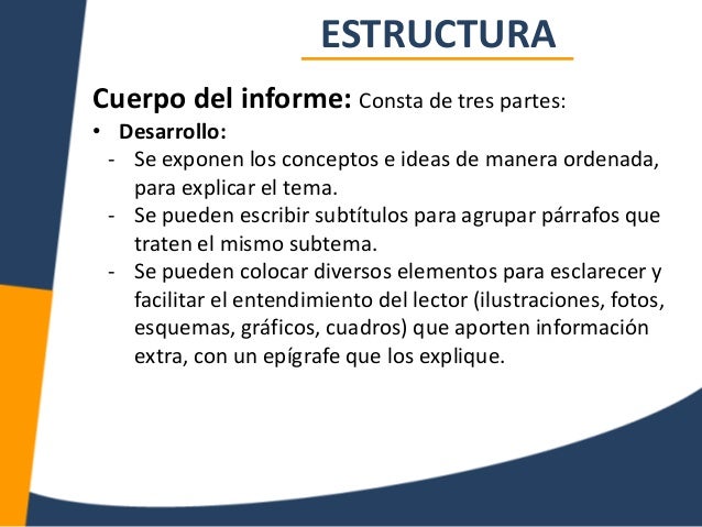 Resultado de imagen para estructura y partes de un informe