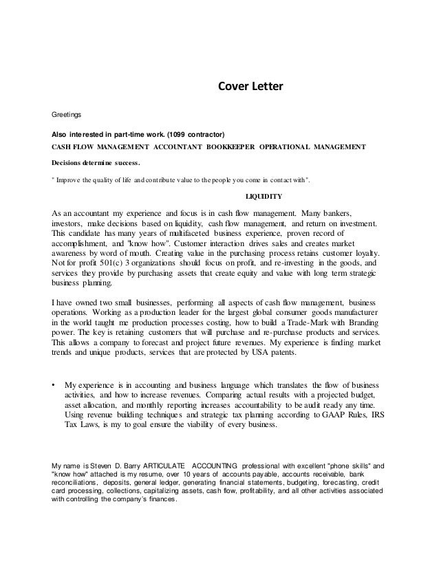Cover Letter Greetings Also interested in part-time work. (1099 ...