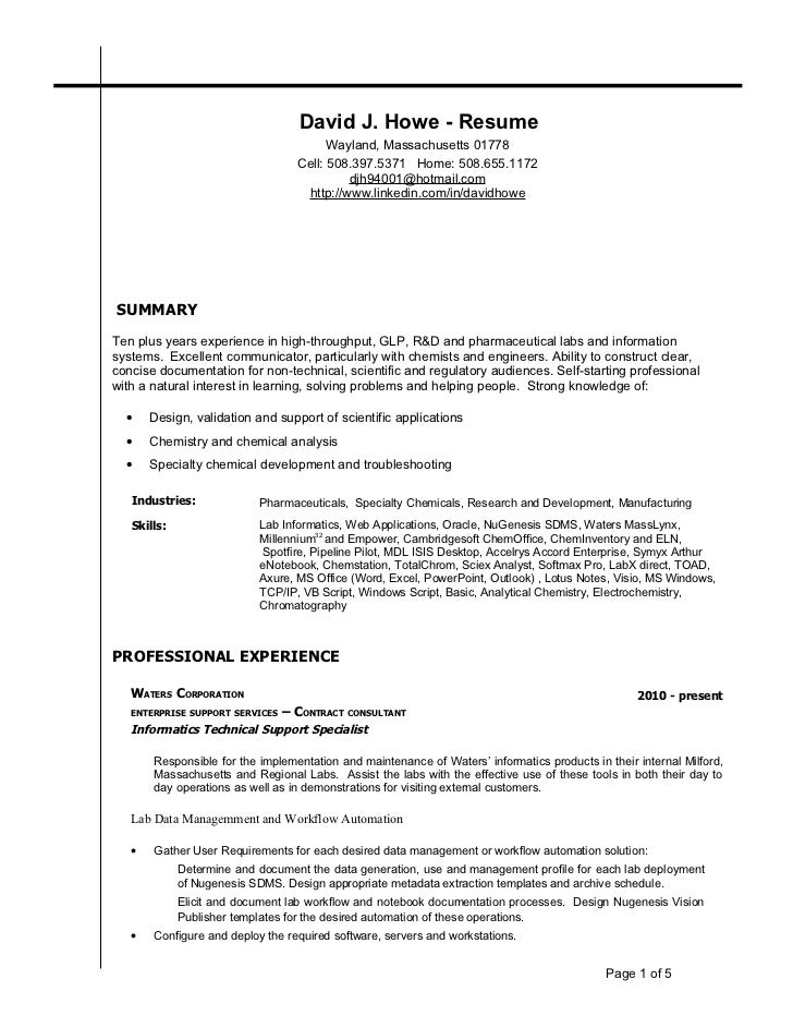 Analytical chemistry technician resume