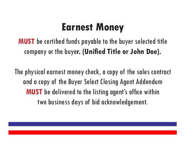 earnest money check payable to