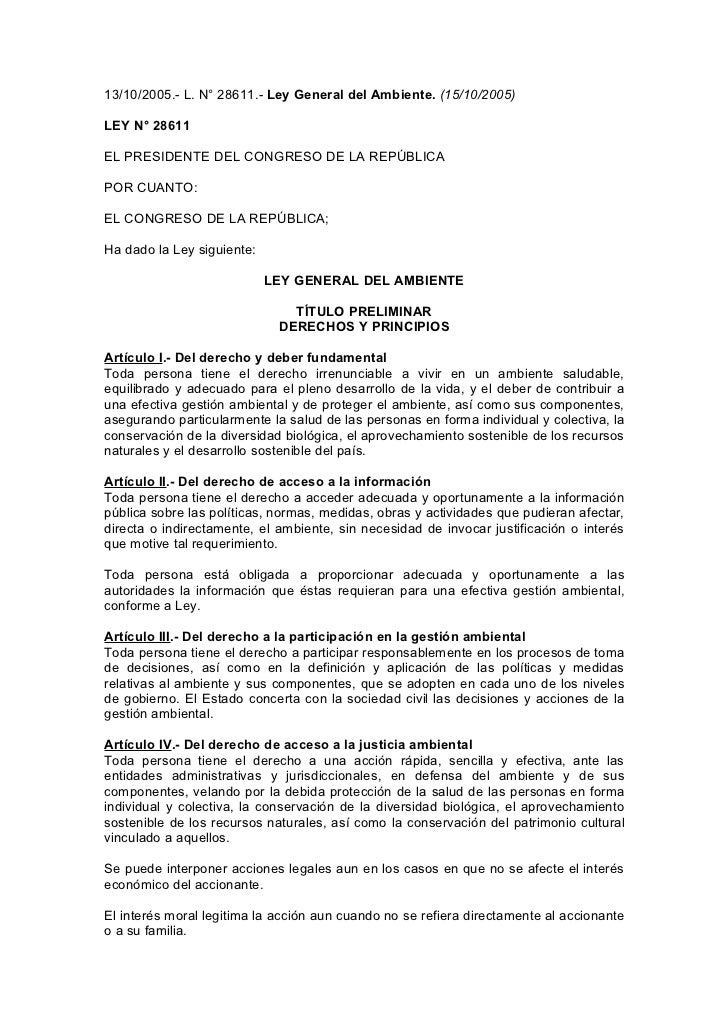 COMENTARIOS A LA LEY 28611 comentarios a la ley 28611: