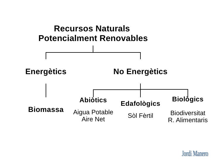a) Recursos potencialment renovables energètics

Biomassa: matèria orgànica (vegetal o animal) produïda com a
    resultat...
