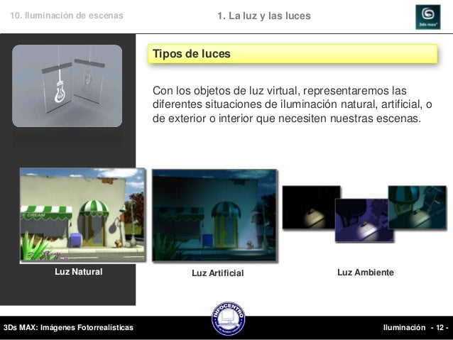 10. Iluminación de escenas                        1. La luz y las luces                                     Tipos de luces...