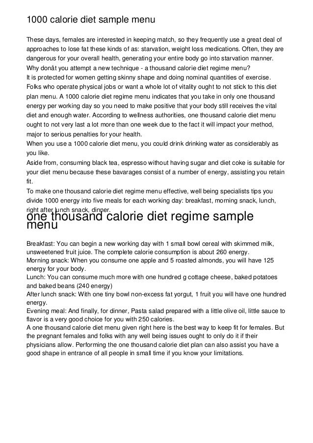 1000 Calorie A Day Paleo Diet