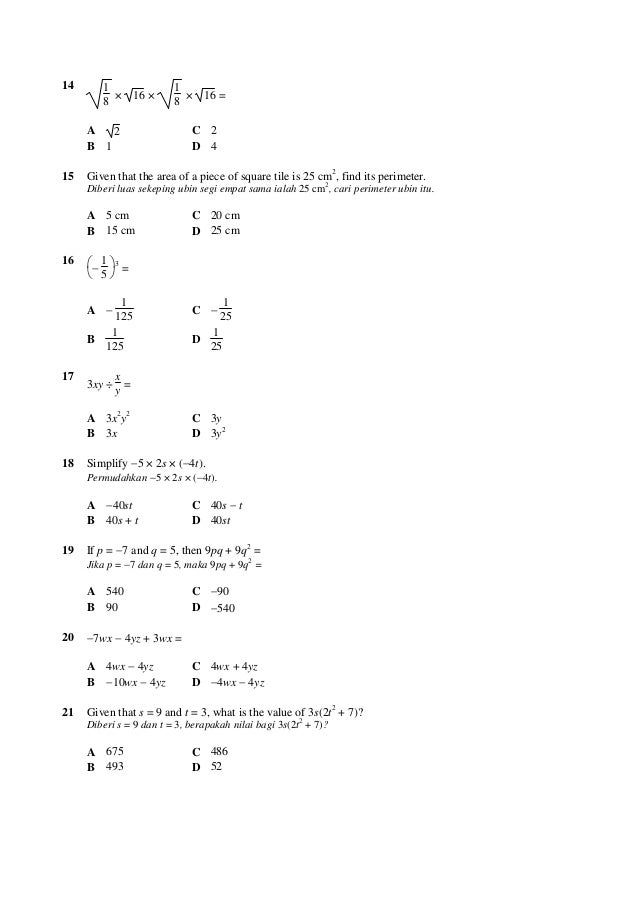 Latihan Matematik Tingkatan 4 Bab 2  Soalan Matematik Tingkatan 1 Bab