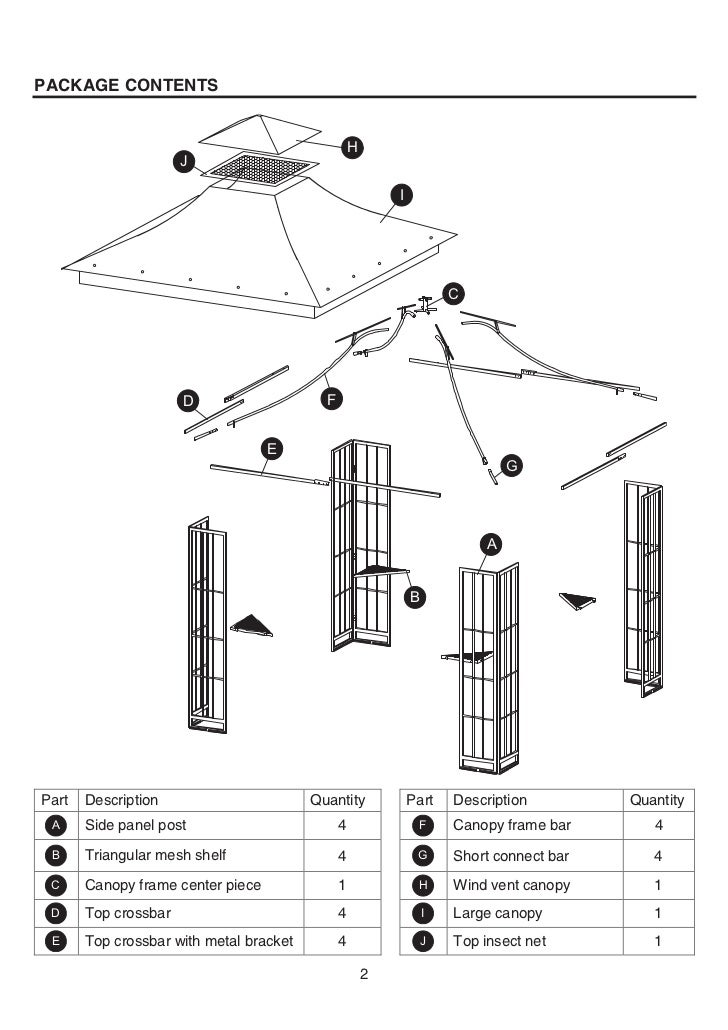 10 ft. square steel gazebo assembly manuals