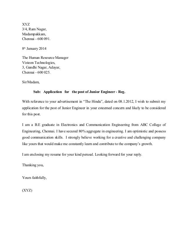 electronic cover letter sample