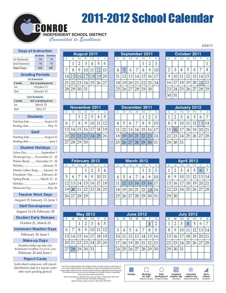 Conroe Independent School District CISD School Calendar