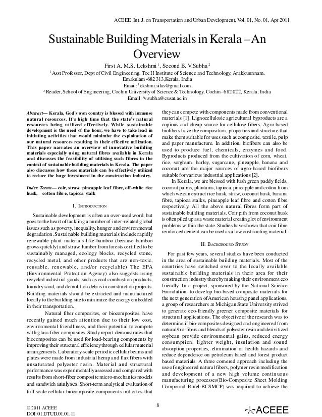 Sustainable Building Materials in Kerala An Overview