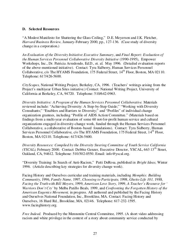 Creating Inclusive Communities 33 27 D Selected Resources A Modest Manifesto For Shattering The Glass Ceiling