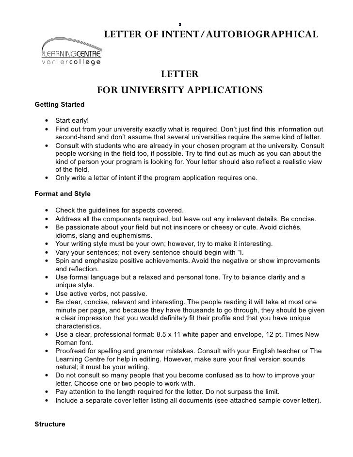 Letter for university application