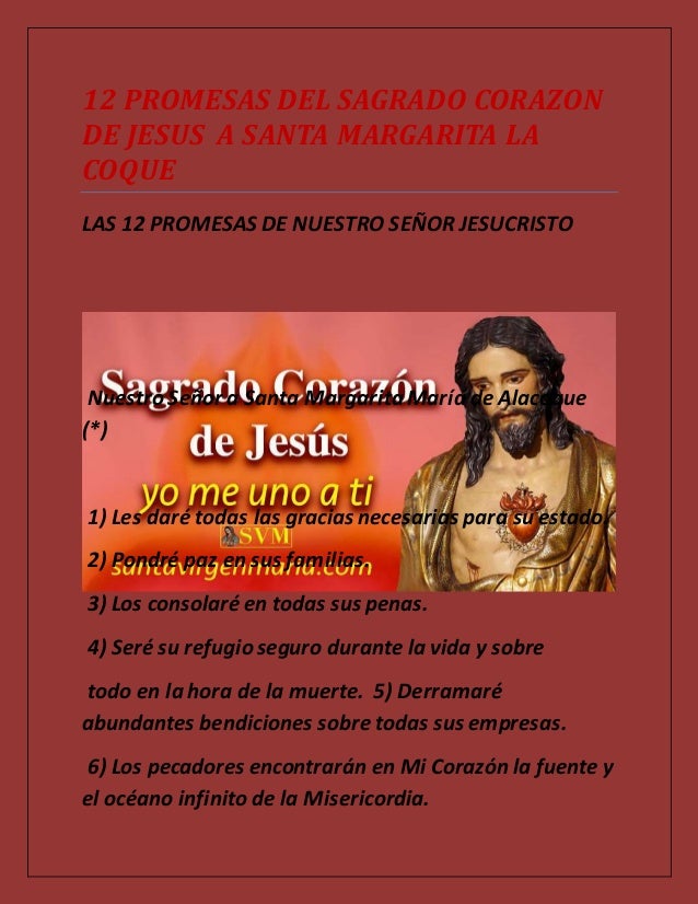 12 promesas del sagrado corazon de jesus a santa margarita la coque