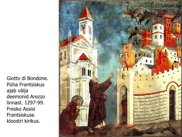 Giotto di Bondone. Püha Frantsiskus ajab välja deemonid Arezzo linnast. 1297-99. Fresko Assisi Frantsiskuse kloostri kirik...