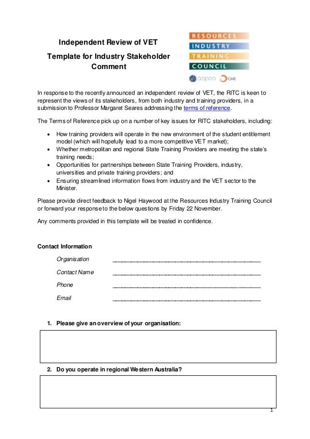 stakeholder agreement template 131025 ps ritc industry template for stakeholder comment stakeholder agreement template 131025 ps ritc industry template for stakeholder comment