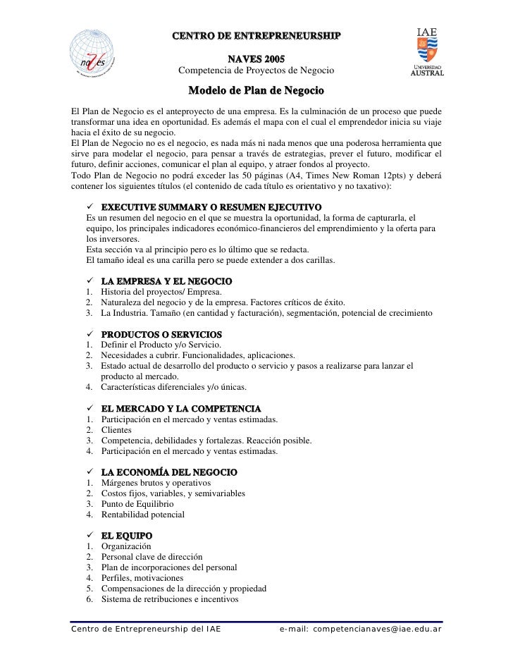 Formato de un business plan picture