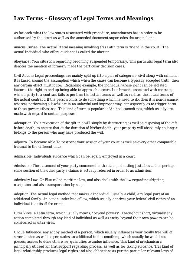 Law Terms Glossary of Legal Terms and Meanings
