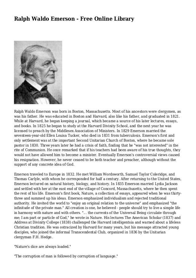 emerson ralph waldo. essays and lectures Buy ralph waldo emerson essays and lectures (library of america (hardcover)) by ralph waldo emerson (isbn: 9780940450158) from amazon's book store everyday low prices and free delivery on eligible orders. emerson ralph waldo. essays and lectures Buy ralph waldo emerson essays and lectures (library of america (hardcover)) by ralph waldo emerson (isbn: 9780940450158) from amazon's book store everyday low prices and free delivery on eligible orders.
