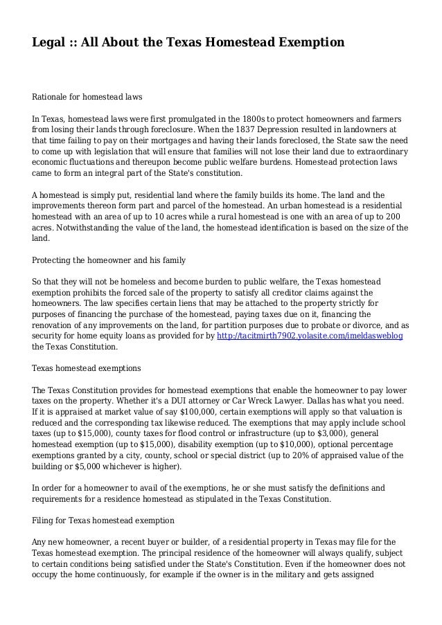 Legal All About the Texas Homestead Exemption