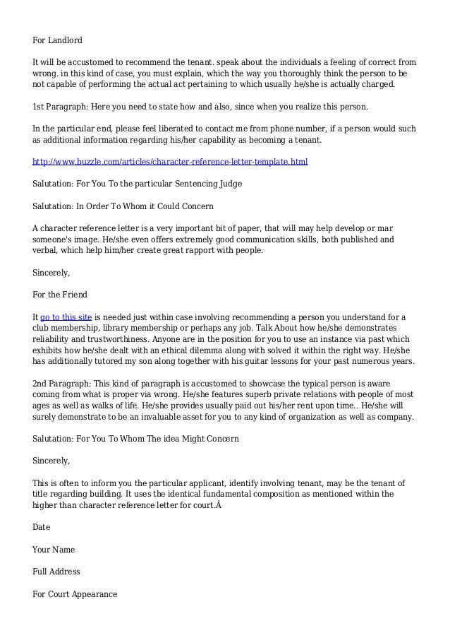 Tenant Character Reference Letter Template