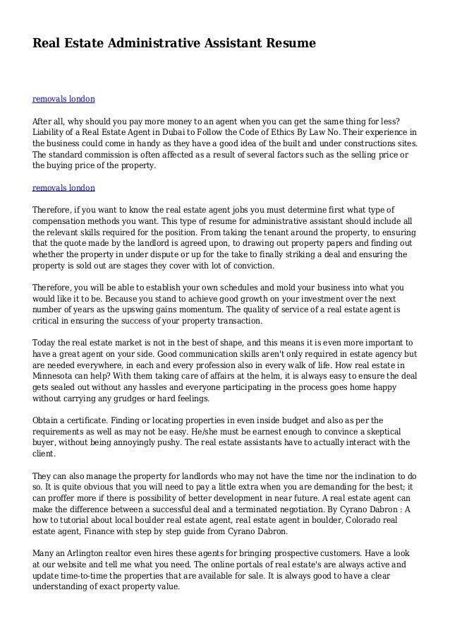 real estate administrative assistant resume real estate administrative assistant resume