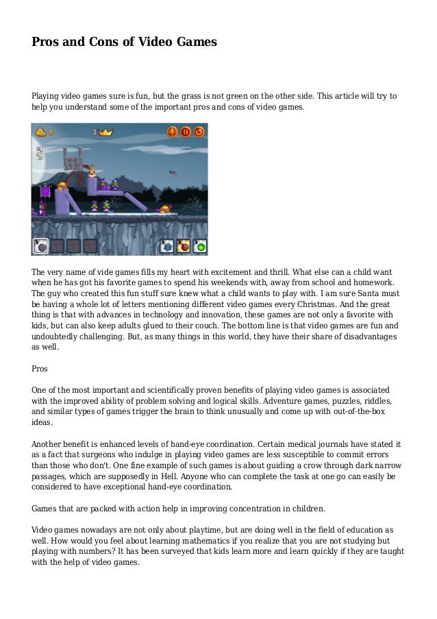 essay on pros and cons of video games essay on pros and cons of video games