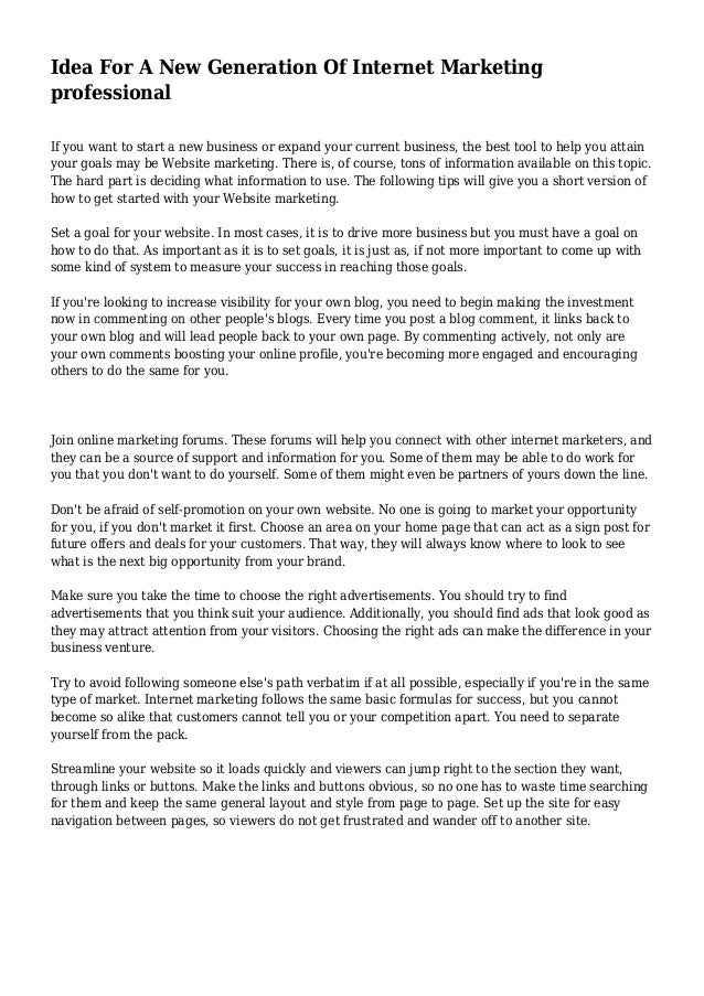 Idea For A New Generation Of Internet Marketing professional Idea For A New Generation Of Internet Marketing professional