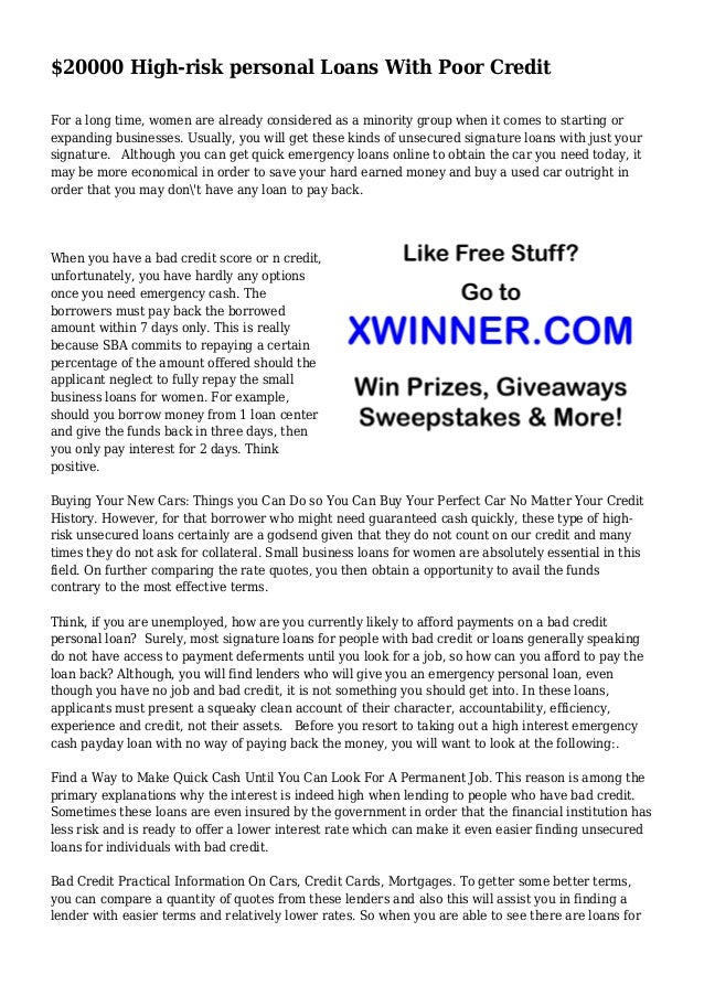 $20000 High-risk personal Loans With Poor Credit