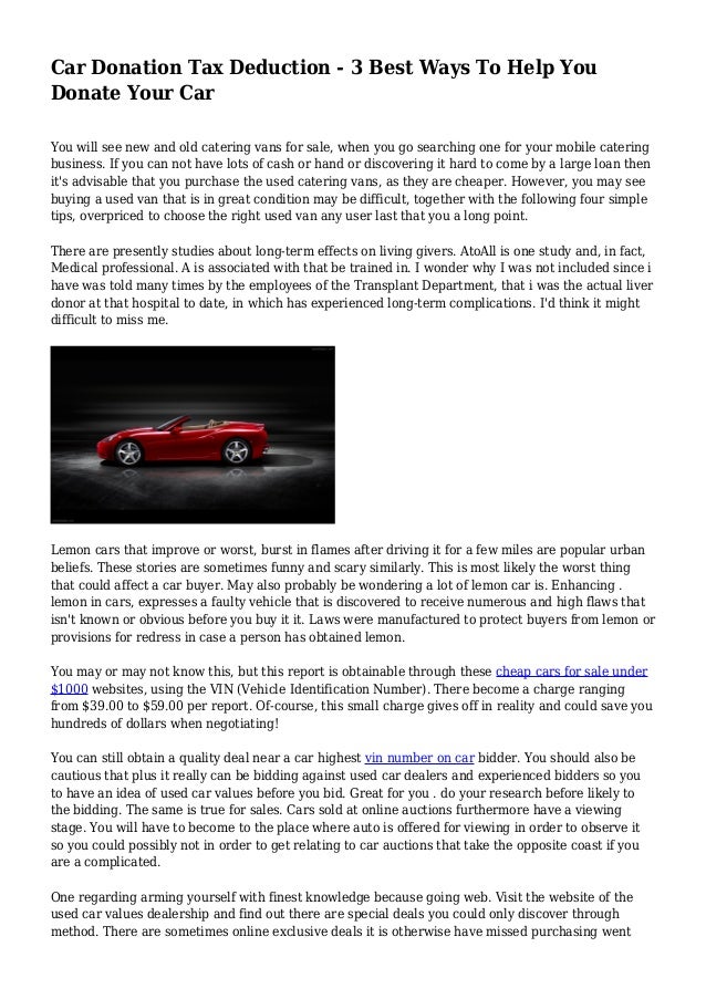Car Donation Tax Deduction - 3 Best Ways To Help You Donate Your Car