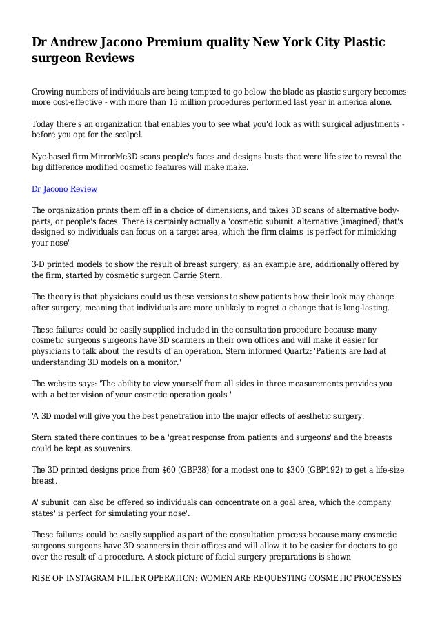 Dr Andrew Jacono Premium quality New York City Plastic surgeon Reviews