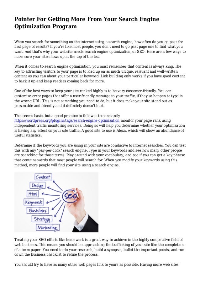 Search Engine Optimization Program pointer for getting more from your search engine Search Engine Optimization Program pointer for getting more from your search engine