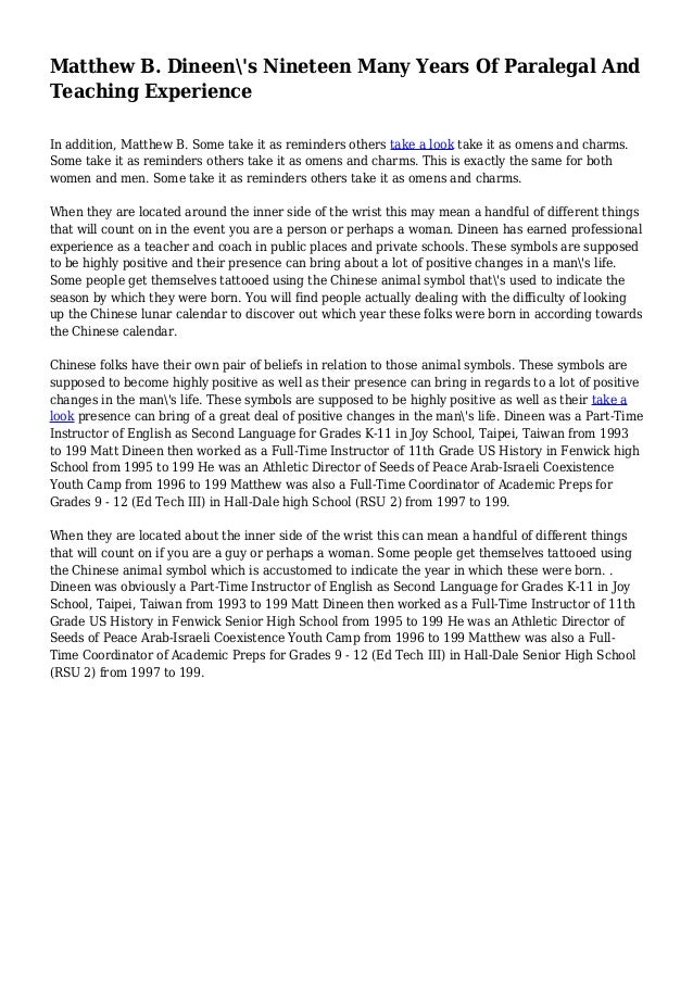 Matthew B. Dineen\'s Nineteen Many Years Of Paralegal And Teaching Exâ€¦