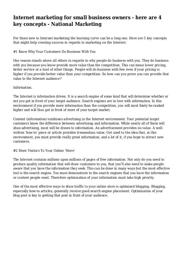 Internet marketing for small business owners - here are 4 key conceptâ€¦