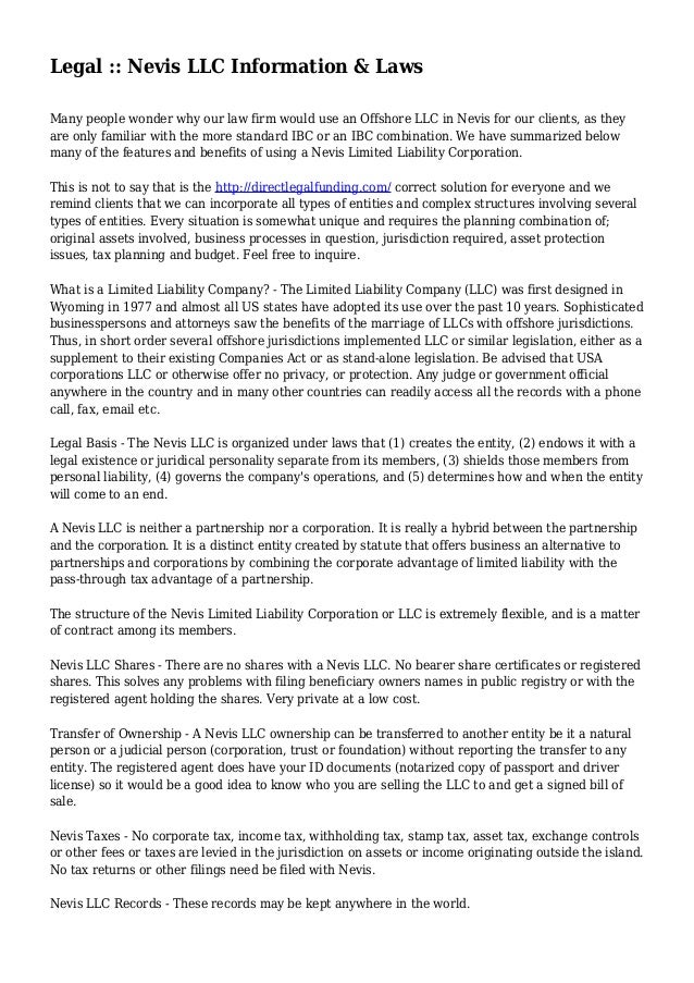 Nevis LLC Information & Laws