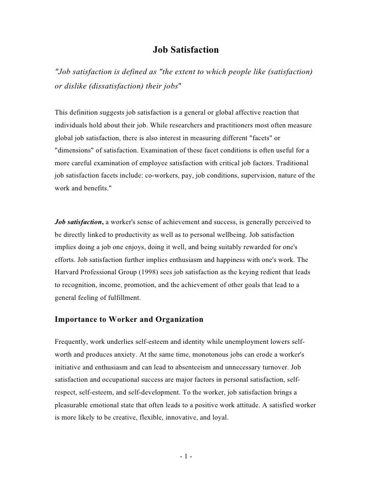 job satisfaction and dissatisfaction in working job satisfaction and dissatisfaction in working