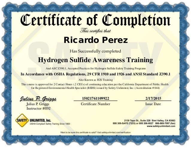 H2S Certification H2S Certification