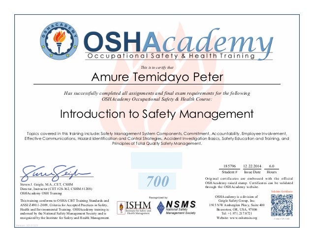 My First OSHA Certificate