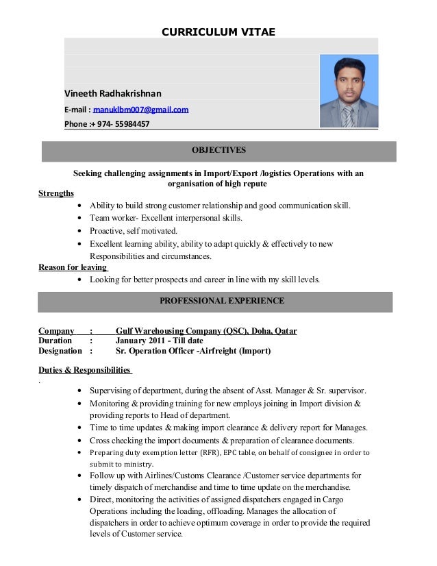 import export resume samples